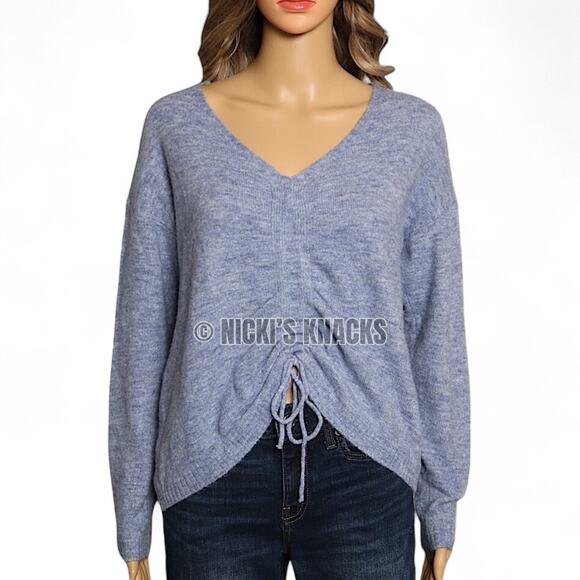 Ruched Drawstring V-Neck Pullover Coastal Granddaughter Blue Sweater Size M - Picture 2 of 10